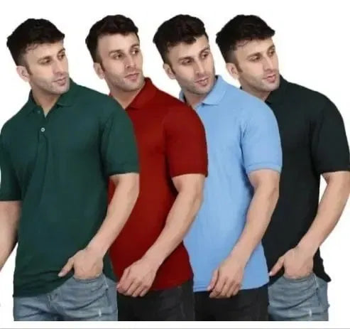 Polo Neck T-Shirt (Multicolor, M) (Pack of 4)